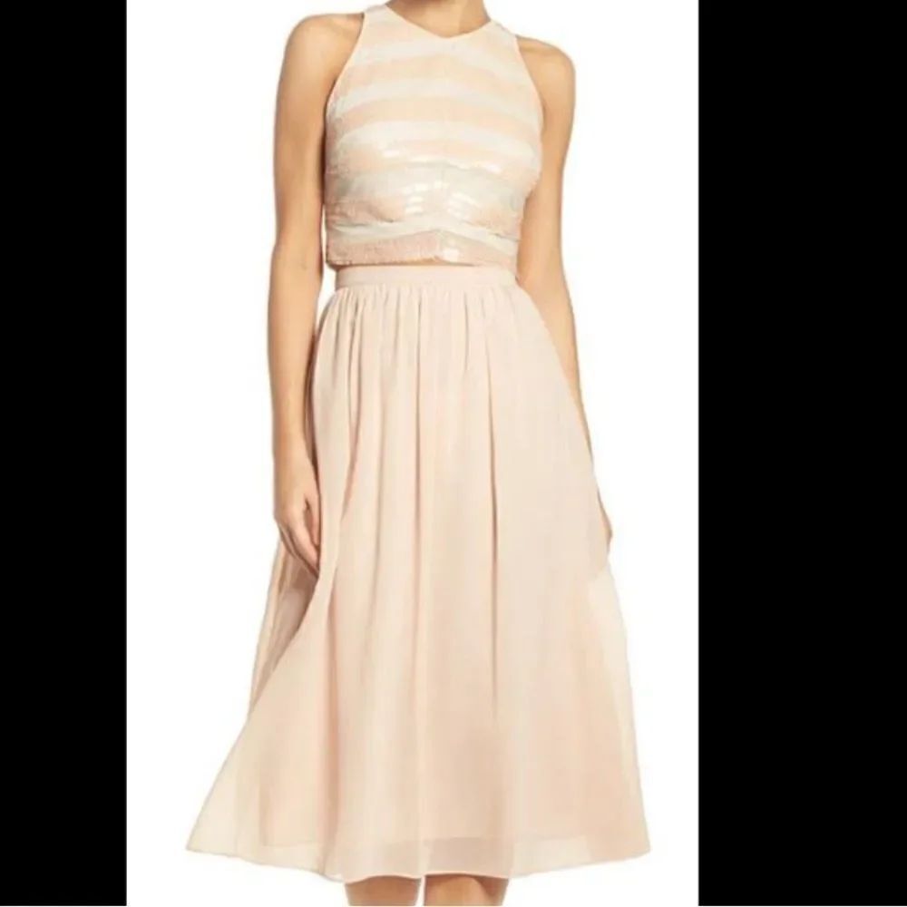 NEW Ali & Jay Chevron Sequin Two Piece Cream Party Bridsmaid Maxi Dress Sz L